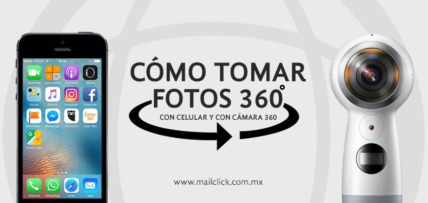 Imagen descriptiva de celular iOS o Android y cámara Samsung Gear 360 con las cuales se enseñará a tomar una fotografía 360.