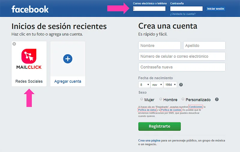 Captura de pantalla indicando cómo entrar a tu perfil de Facebook