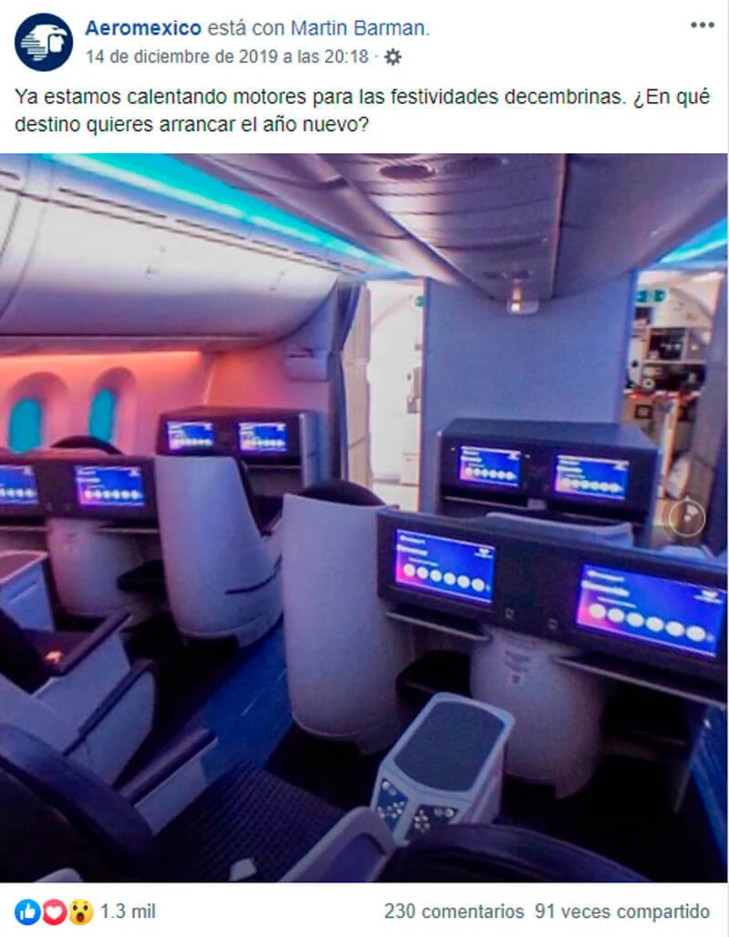 Captura de pantalla de publicación de avión en Facebook