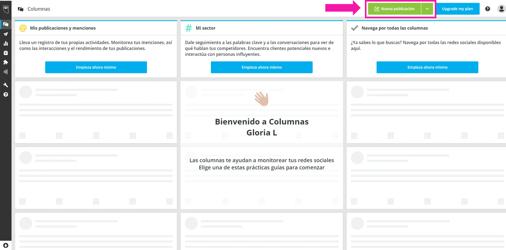 Captura de pantalla mostrando el botón para crear una nueva publicación