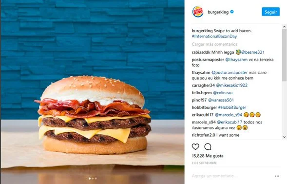Analogía de Burger King en Instagram con muchos likes en su fotografía