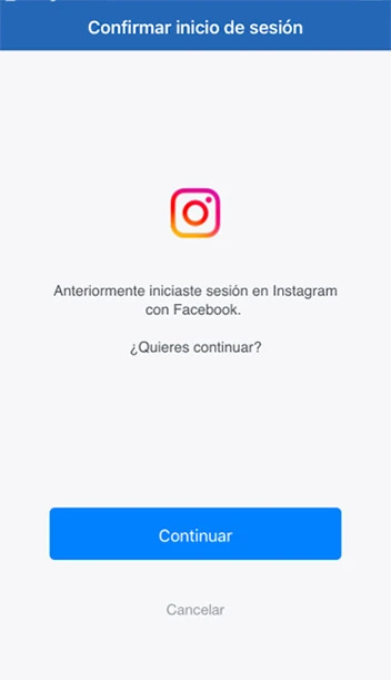 Confirma el inicio de sesión de Instagram en Facebook