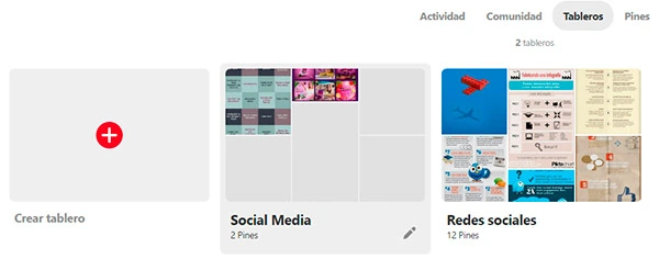 Captura de pantalla de los tableros de Mailclick en Pinterest