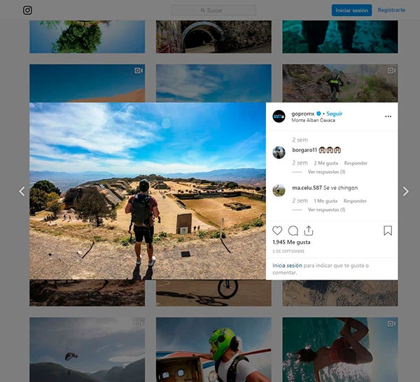 Captura de pantalla del Instagram de GoPro como ejemplo de contenido y programación