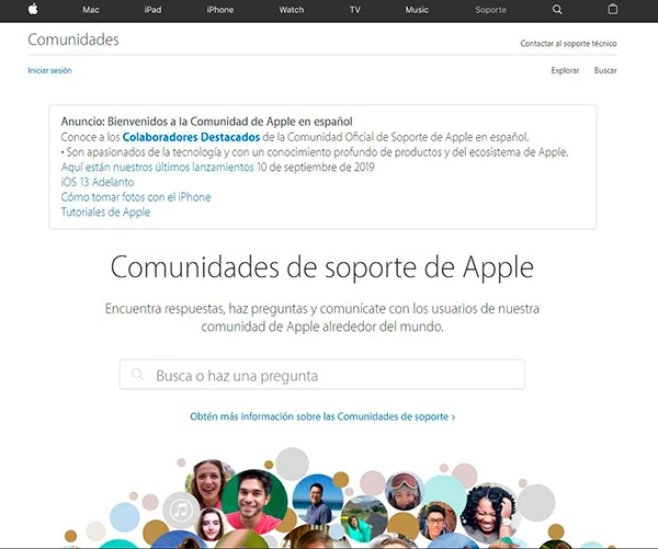  Captura de pantalla de la comunidad de soporte de Apple