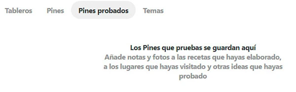 Captura de pantalla de los pines probados Pines en Pinterest