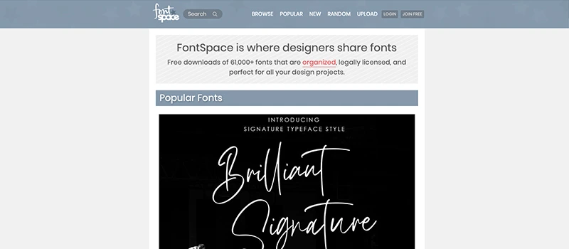 Captura de pantalla de Font Space para descargar tipografías y fuentes