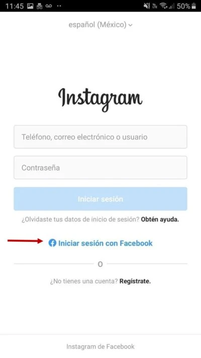 Iniciar sesión en Instagram con cuenta de Facebook