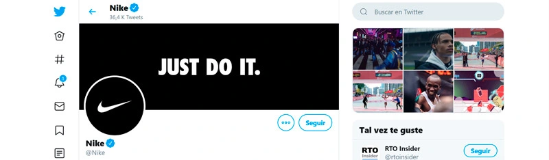 Captura de pantalla de la cuenta de Nike en Twitter
