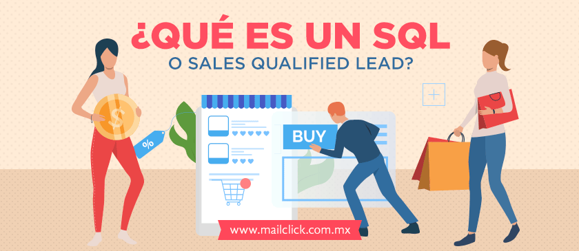Imagen de portada del artículo qué es un Sales Qualified Lead o SQL con ilustración de personas comprando en una tienda