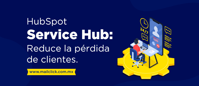 Imagen con animación de persona trabajando en línea, como portada de artículo: Hubspot Service Hub: Reduce la pérdida de clientes