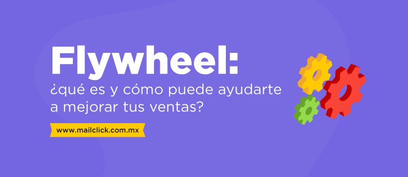 Imagen con fondo purpura con animación de engranes como portada de artículo: Flywheel ¿Qué es y cómo puede ayudarte a mejorar tus ventas?
