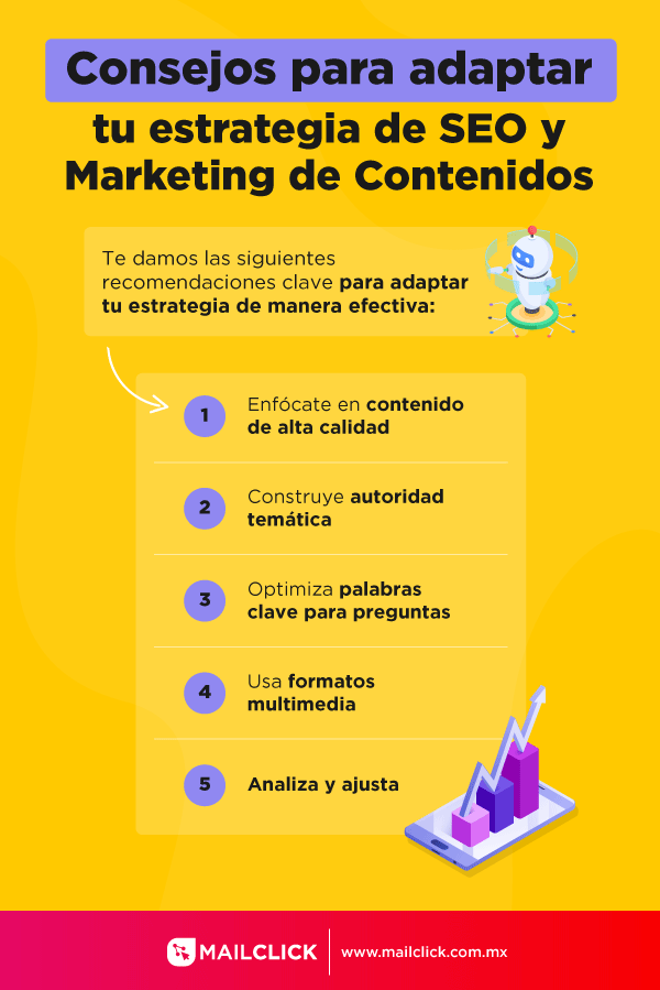 Infografía de consejos para adaptar estrategias SEO y marketing de contenidos