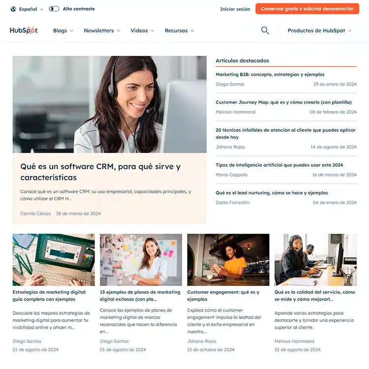 Distintos posts del blog de Hubspot en español