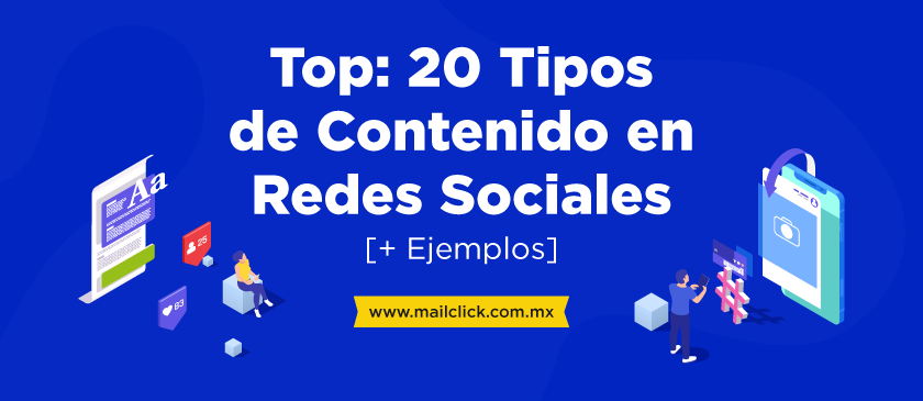 Distintos elementos gráficos relacionados con los tipos de contenidos para publicar en redes sociales